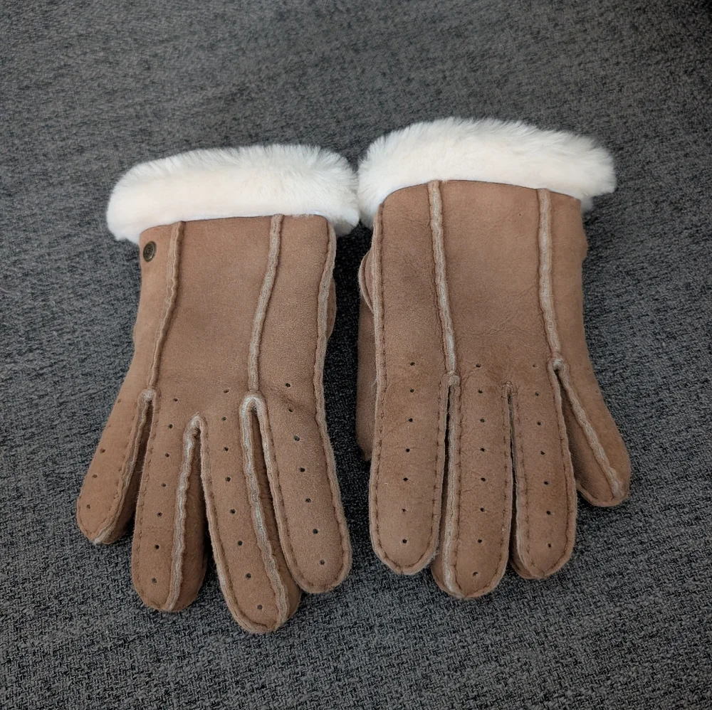 UGG Perforated Genuine Shearling Suede Gloves